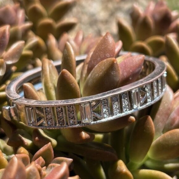 GIVENCHY Silver Rhinestone Art Deco Hinged BRACELET - Picture 2 of 9